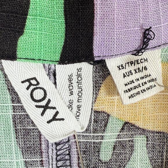 Roxy Short Sleeve Belted Jumpsuit Bold Floral Print Artsy Retro Style | Size XS - Picture 3 of 10